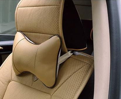 Universal Car Leather Safety Pillow Auto Headrest Breathe Hole-Digging Car Seat Head Neck Rest Cushion Headrest Pad: Beige