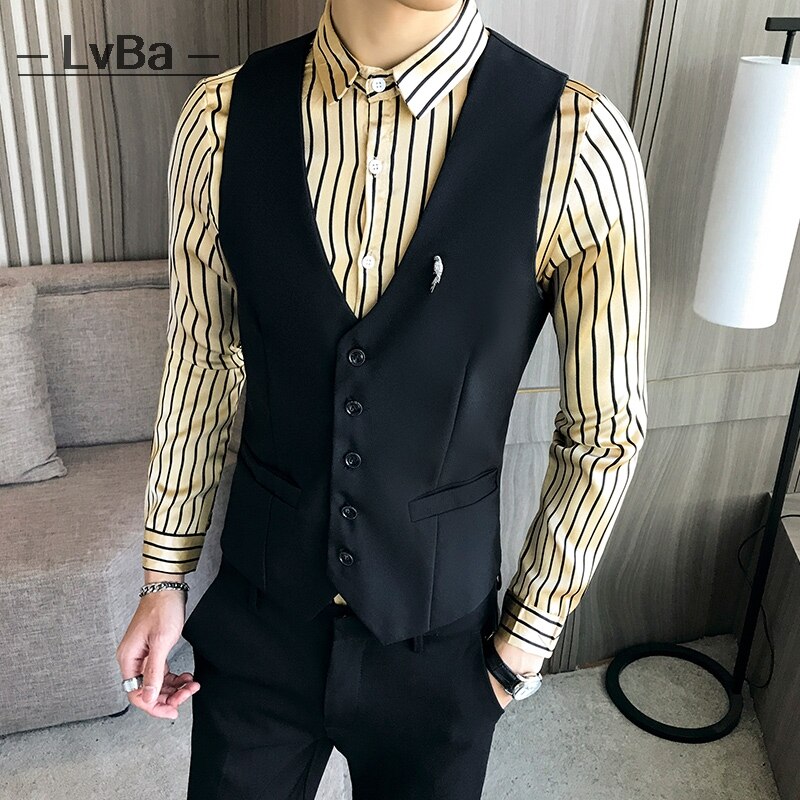 Barber's vest man business casual waistcoat men classic solid slim fit groom wedding dress party korean vests