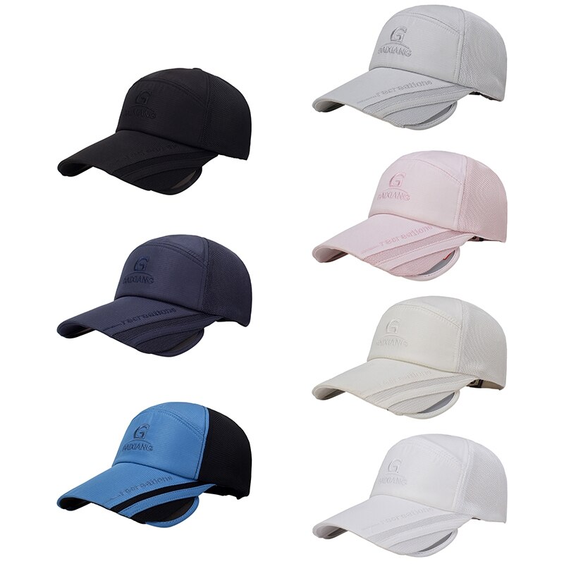 Baseball Cap Sunshade Tennis Golf Cap Wide Retractable Brim Cotton Breathable Mesh Fishing Camping Travel Beach Sport Cap