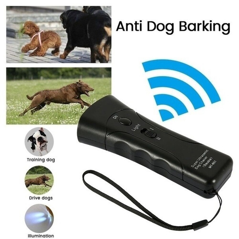 Dubbele Hoofd Ultrasone Hond Repeller Draagbare Led Zaklamp Stop Bark Tool