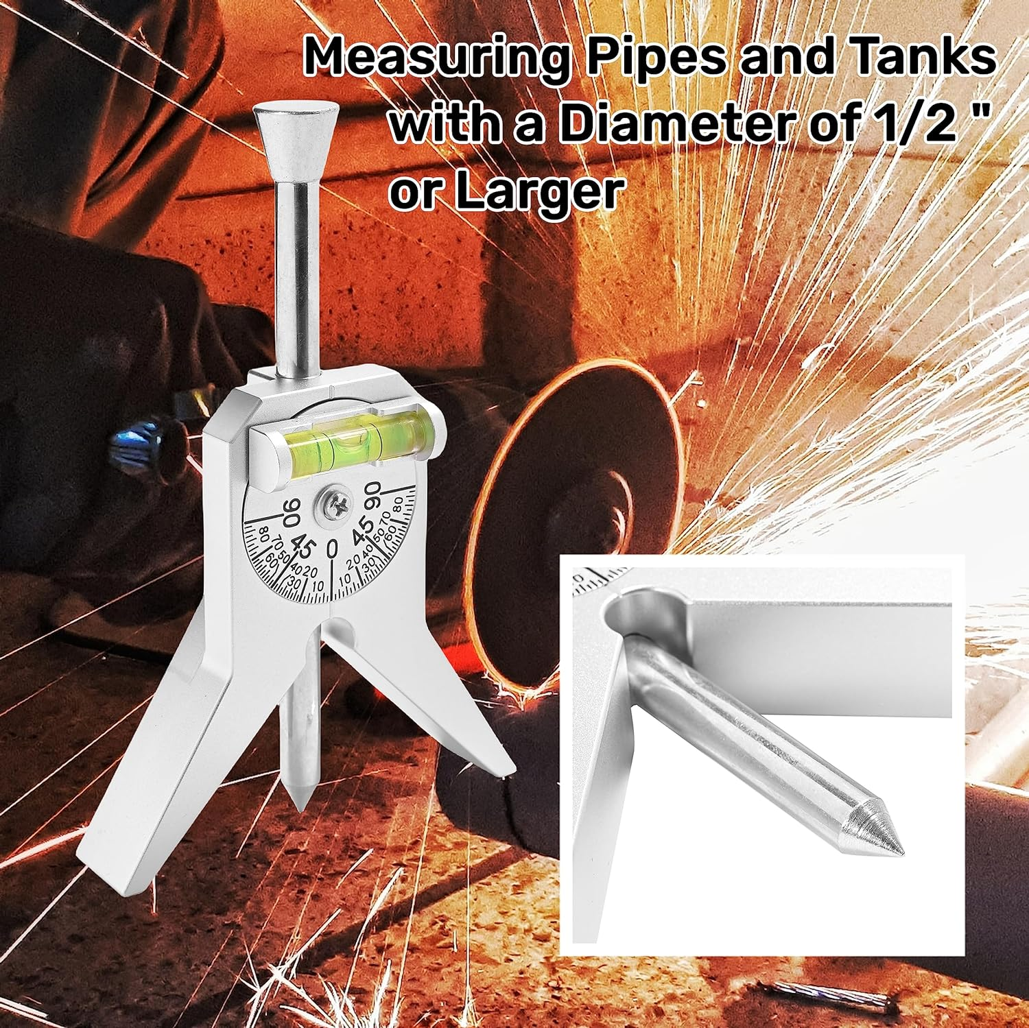 Pipe Center Finder Measure Pipe Diameter With Adjustable Dial Bubble Protractor 4" Y-Type Safety Pipe Marker Centering Head Tool