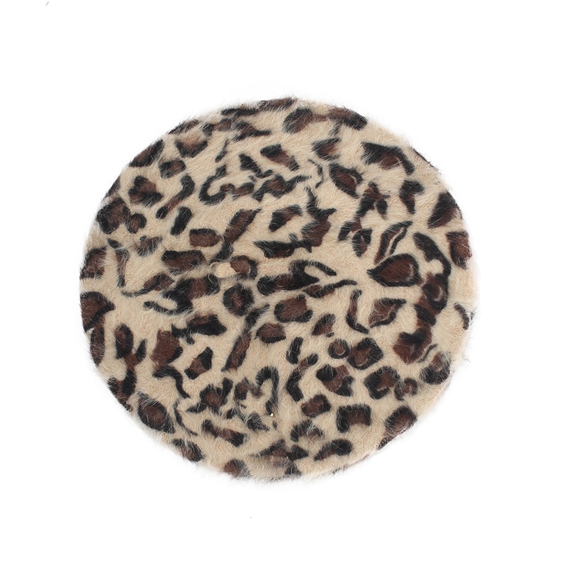 Kvinnor faux leopard baskertryck vinterhatt röd flicka konstnär brun fransk hatt ull kashmir vår kvinnlig vintage platt keps: 8