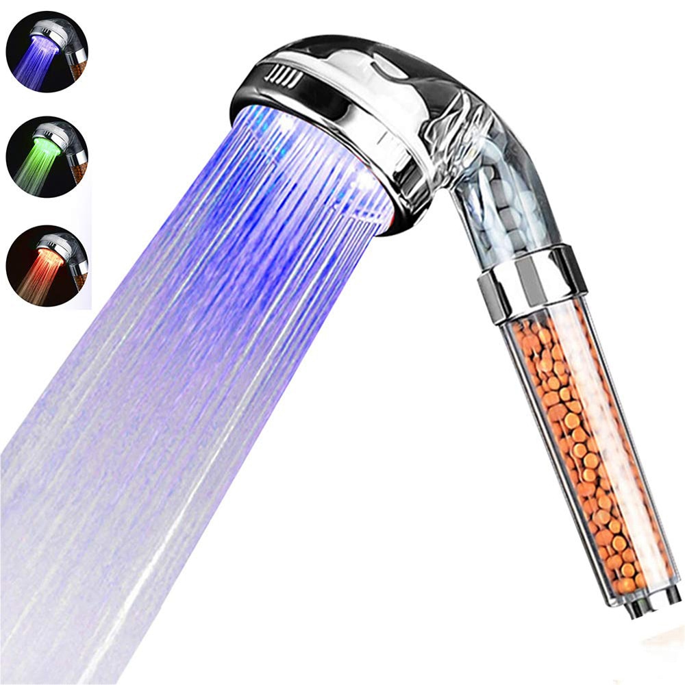 Ducha de anión led multicolor, cabezal ligero de ducha a presión con luces de colores, control de temperatura, efecto lluvia, SPA