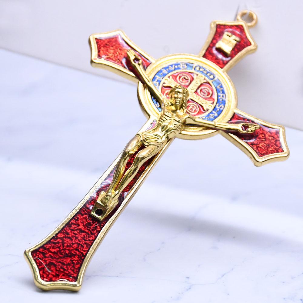 12*7Cm Golden Saint Benedict Cross Jezus Christus Kruis Hanger Religie Bidden Decoratie Benodigdheden