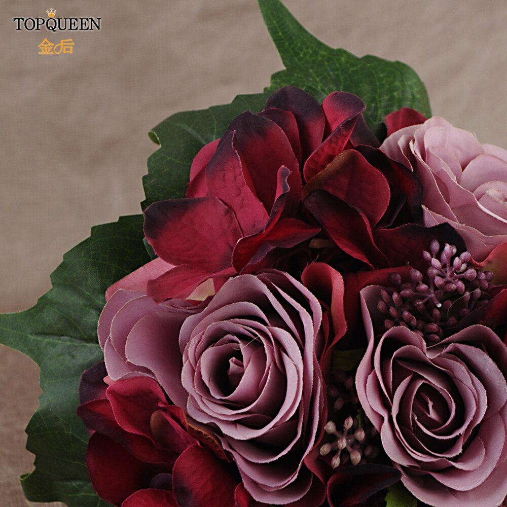 Topqueen  f20 bryllup bukett peon bukett burgunder blomst brudepiker dekorasjon blomster ekte touch bukett røde blomster mariage