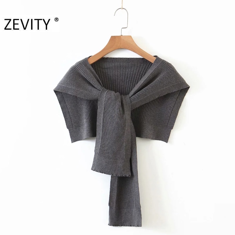 Zevity nouvelles femmes couleur unie tricot Wrap pull Chic automne châle femme loisirs noué court Swing hauts S452