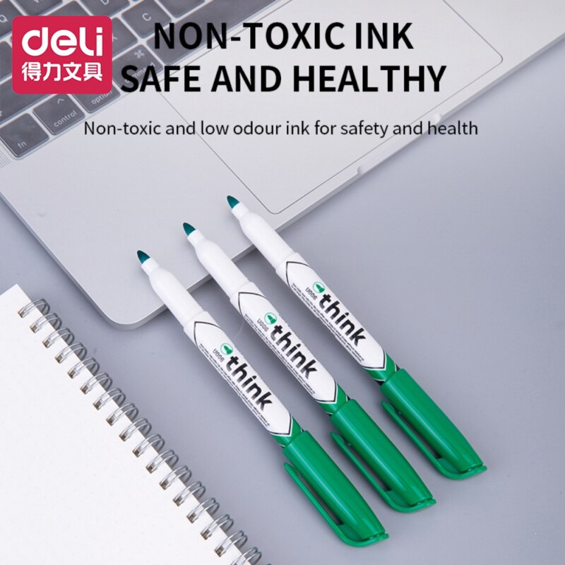 Deli 12pcs/box Whiteboard Pen Erasable Thick Head Large Writing Pen Glassroom Whiteboard Water Marker Meeting Office Stationary