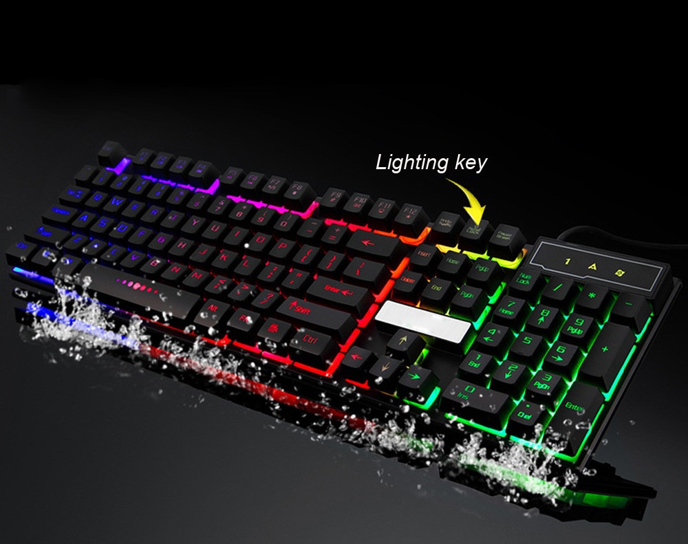 VOBERRY Ergonomics Of Color Crack LED Backlight USB Cable PC Rainbow Game Keyboard 104 Full-Size Keyboard