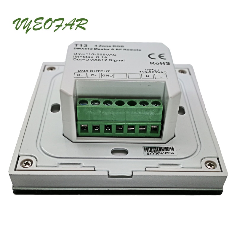 Led RGB Strip Controller Wall Mount Touch Panel DMX master Controller and 2.4GHz RF Wireless Dual Function 100V-240V 4 Zone T13