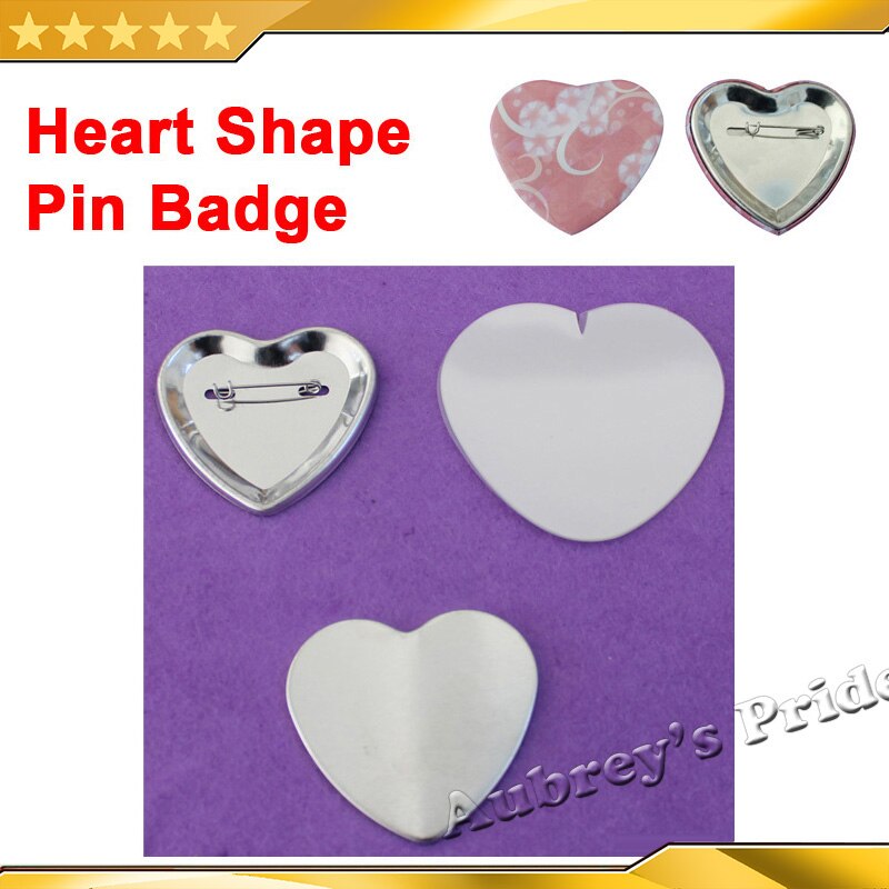 Heart Shape 57x52mm Blank 100 Sets Pin Back Metal Button Supply Materials for All Steel Badge Button Maker Holder