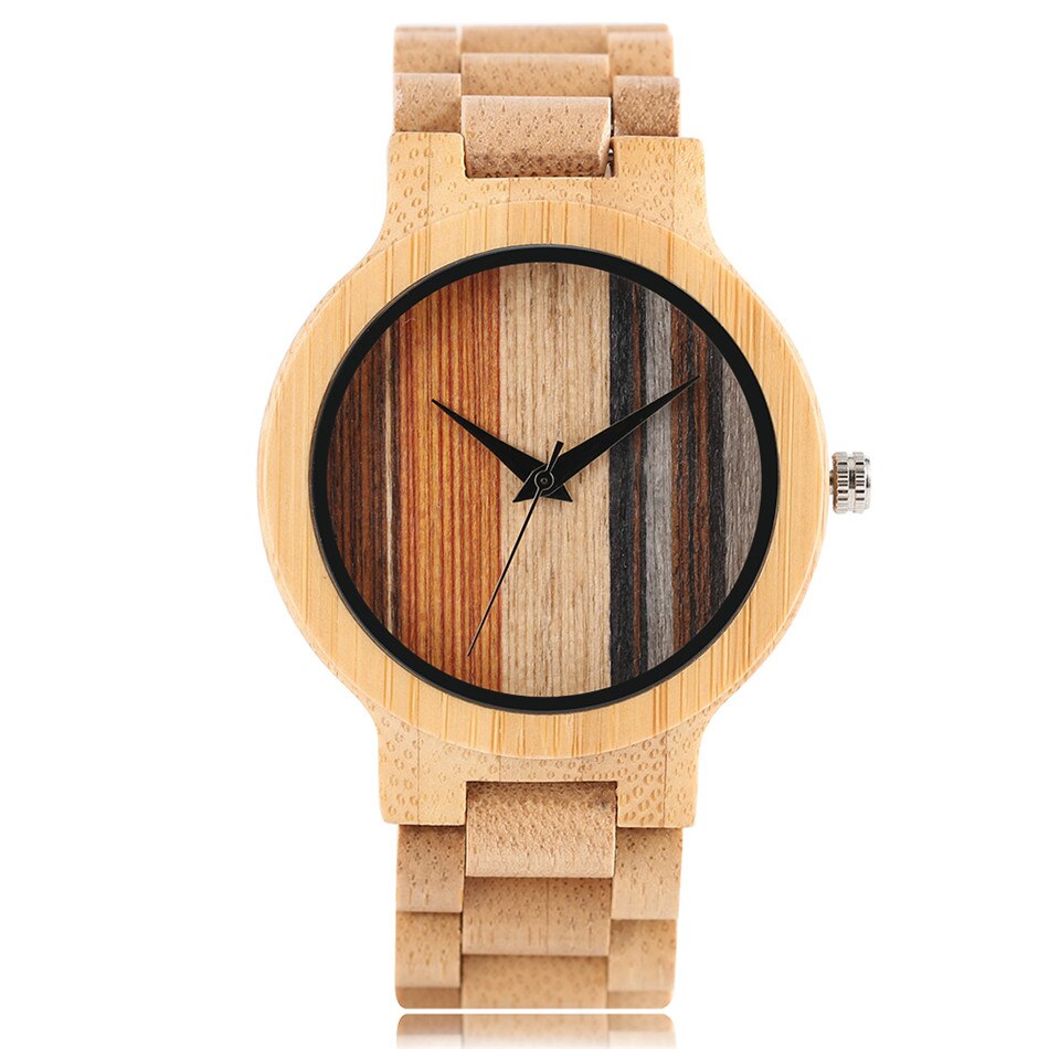 Bamboe Hout Horloge Voor Mannen Trendy Gekleurde Strips Display Mens Houten Quartz Horloge Vouwsluiting Hout Uurwerk: Default Title