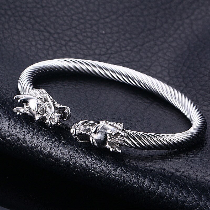 Naga Double Head Dragon Terminal Bracelet for Men Stainless Steel ...