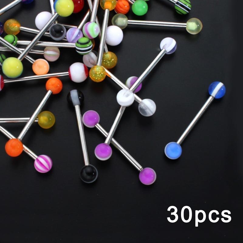 10/20/30/50/100 Pcs Dubbele Acryl Bal Tong Tepel Oor Ringen Bars Barbell Plug tunnel Body Piercing Sieraden Willekeurige Kleur @ M23: 30pcs