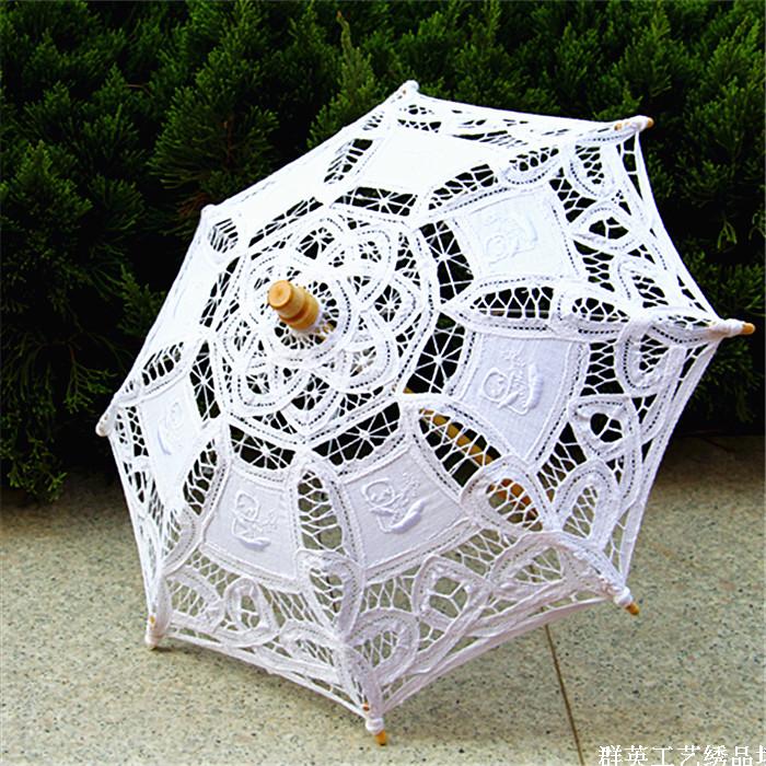 Paraguas azul clásico hecho a mano, flor de manualidades, Lacey, bordado, decoraciones: Marfíl