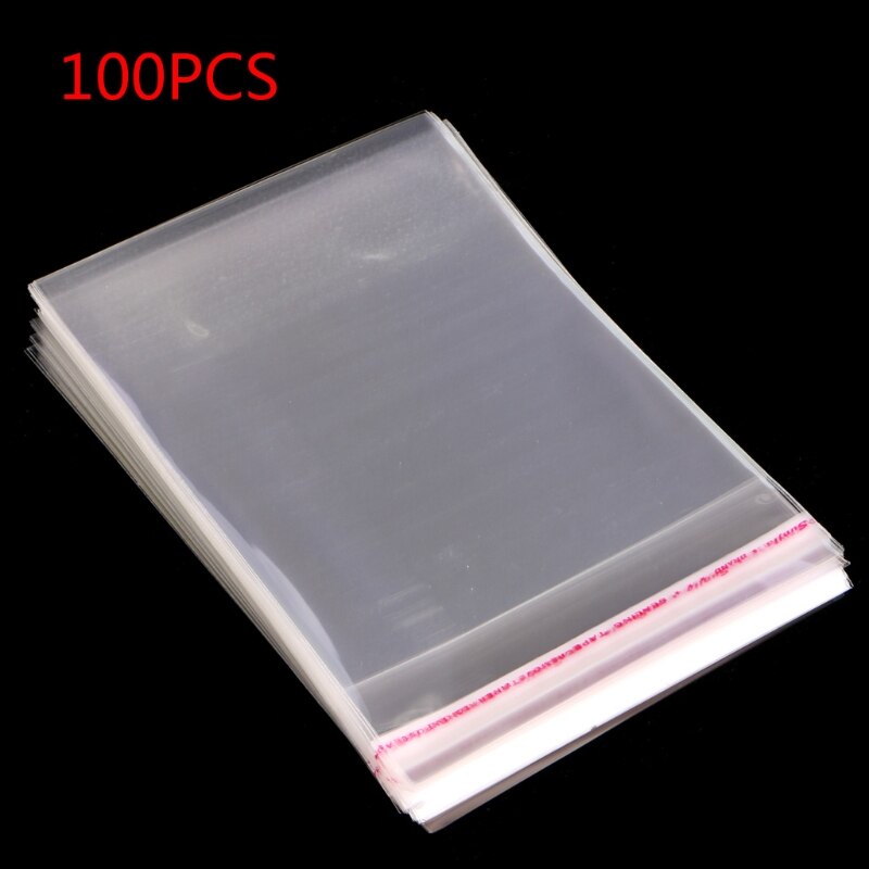 Parti 100 stk 5 størrelser opp clear seal pack selvklæbende smykkeposer plast: 16 x 24cm