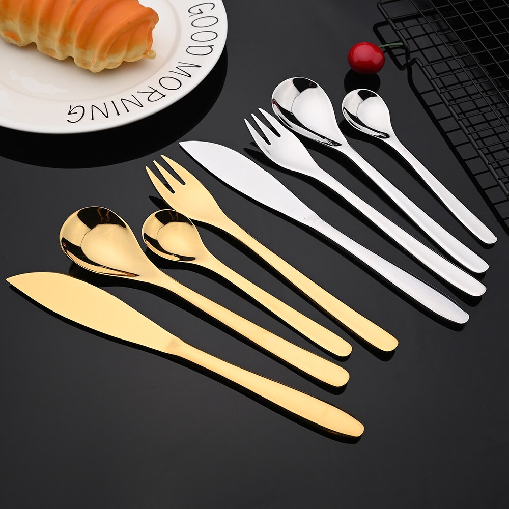 2/4/6 Set Silver Dinnerware Set 18/10 Stainless Steel Western Flatware Knife Fork Tea Spoon Cutlery Set Tableware Silverware Set