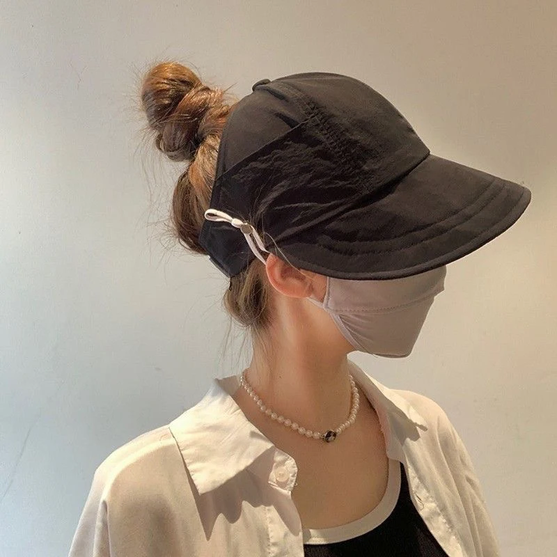 1 Stuks Opvouwbare Brede Rand Paardenstaart Zonnehoed Zomer Sneldrogende Uv-bescherming Emmer Hoed Voor Vrouwen Visser Caps met Masker Knop: WHITE