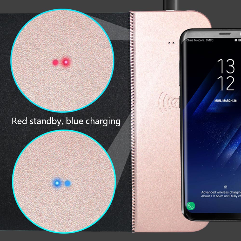 Kisscase qi trådløs lader lademusematte til iphone 8 8 Plus x xs xr pu lær musematte til samsung  s8 s9 s10 s10e