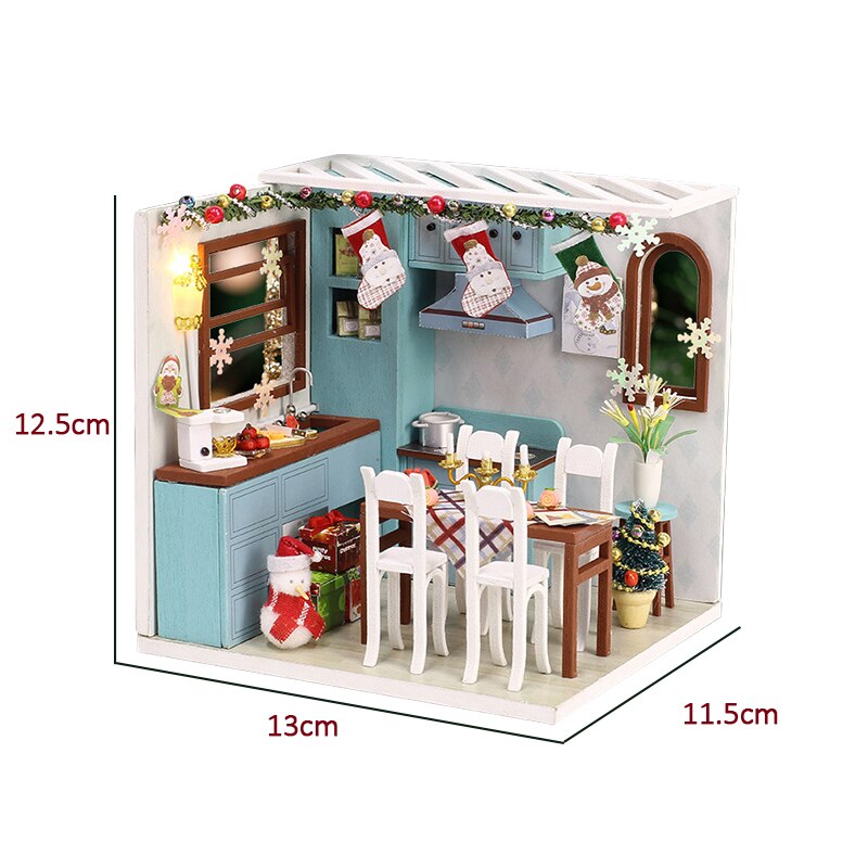 Diy Miniature Dollhouse Kit Handmade Model Wooden House Kitchen Roombox Birthday Christmas Kids Toys Doll House Furniture