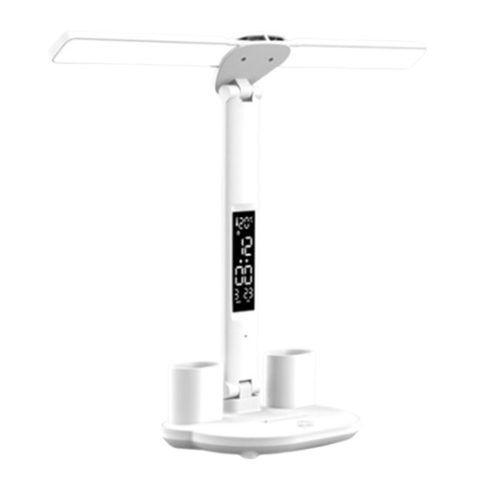 Dubbele led-tafellamp met 3 kleuren, aanraakdimfunctie, leeslamp voor op tafel, usb-aansluiting, energiezuinig, pennenhouder, bureaulamp voor studentenkamer: Zwart