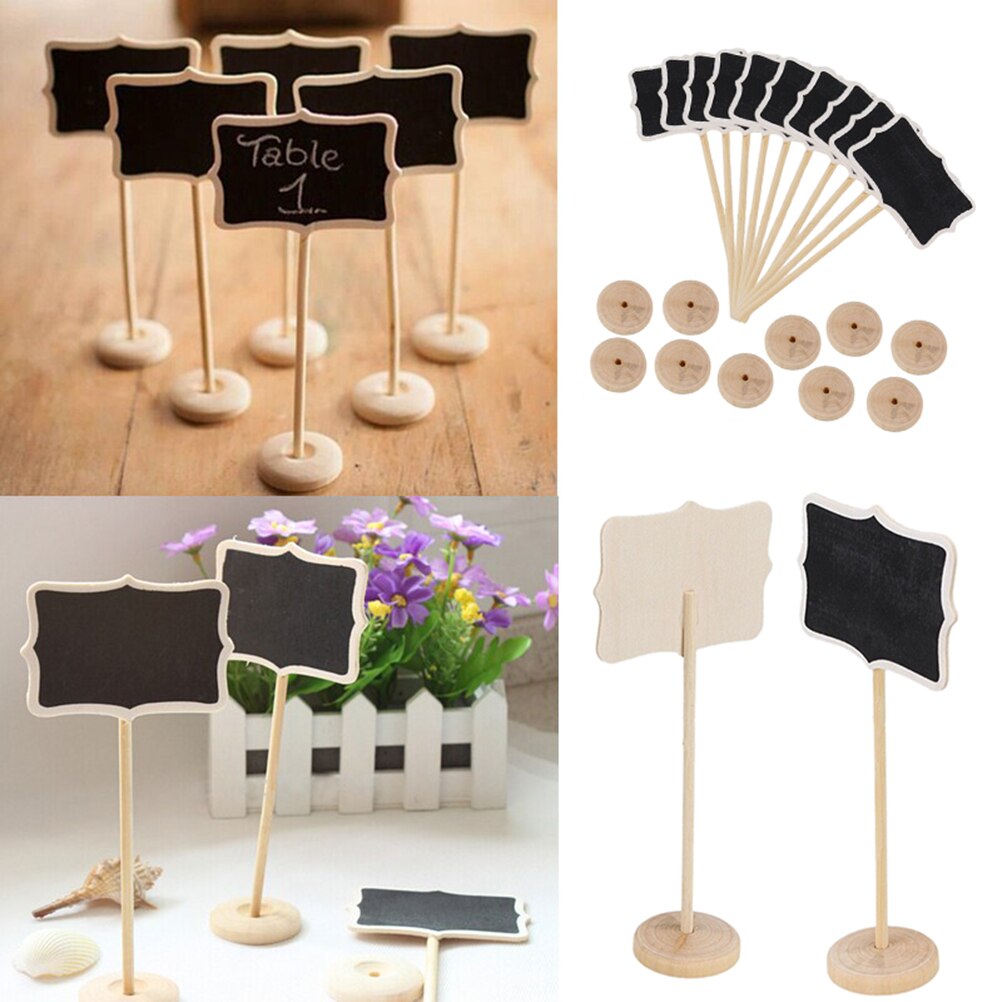 5Pcs Mini Houten Houten Schoolbord Schoolbord Op Stok Stand Houder Table Number Voor Wedding Event Decoration