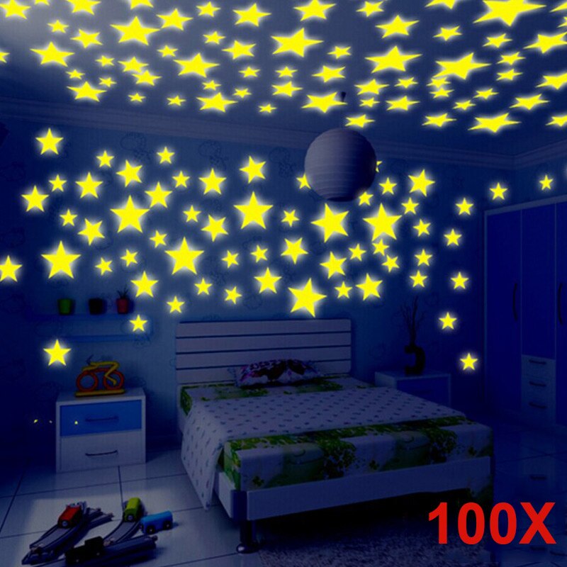 100- stjernet energilagringslysstoflampe børneværelse stue lysende 3d kunstners hjemmevægklistermærke: Gul