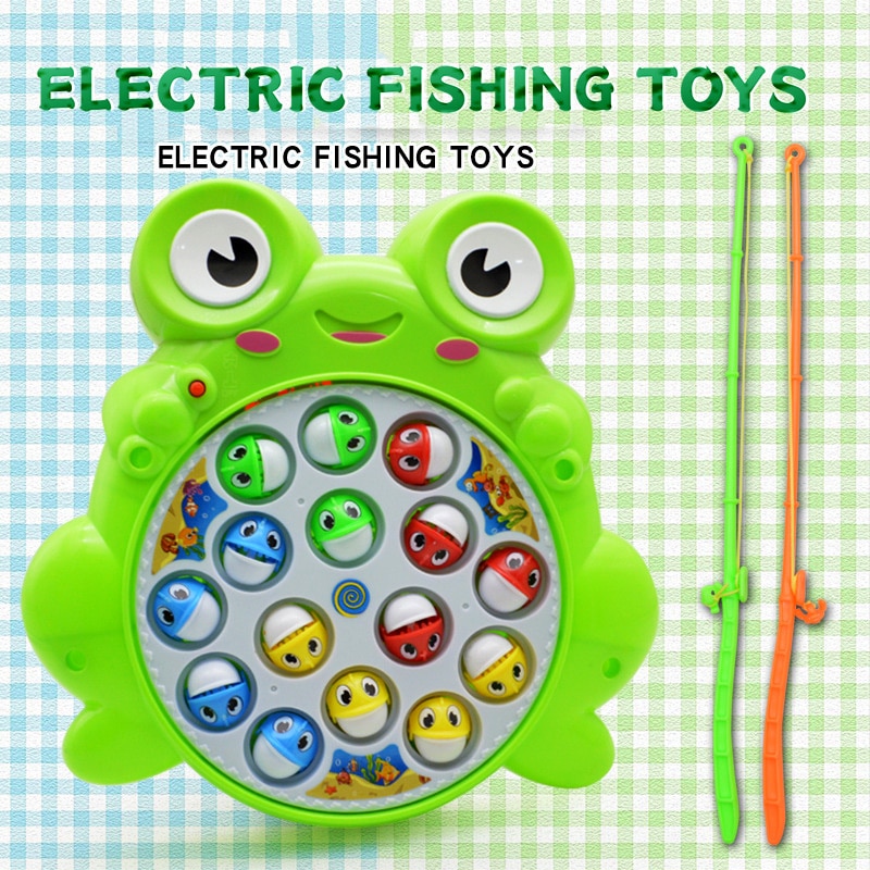 Conjunto de juguetes de pesca eléctrica para niños, juguete educativo con plataforma de pesca giratoria, de dibujos animados,
