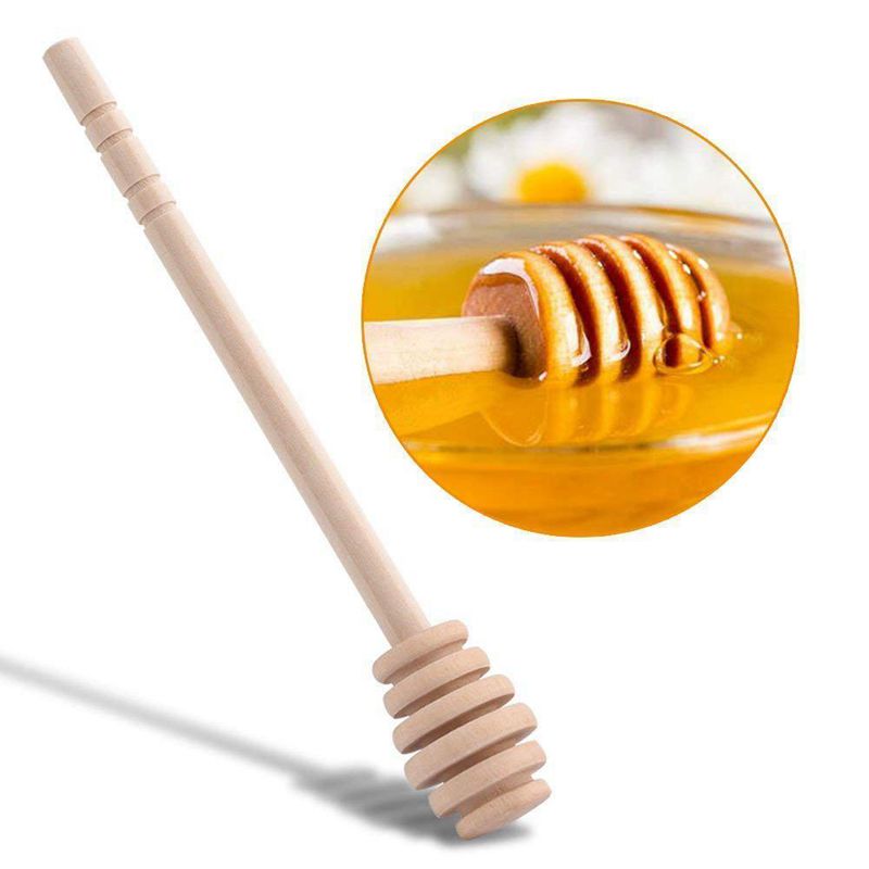 50Pcs Honey Spoons Wooden Baton Natural Household Blender Portable Honey Jam Distribution Pot Collection (10cm)