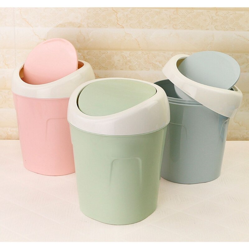 Mini Rolling Cover Desktop Garbage Can Trash Waste Bin Basket Dustbin Container Home Car Case Ash Urns