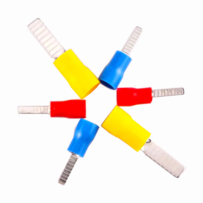 Terminal de hoja aislado de PVC, extremo de cable eléctrico, conector de engarzado de aguja plana, Terminal de prensa en frío de cobre puro, uso para AWG22-10