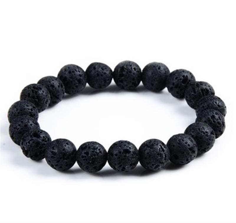 Jiayiqi leren armband, natuursteen kralen armbanden voor heren, roestvrij staal magnetische sluitingen bangle heren sieraden: Lavasteen / 22cm