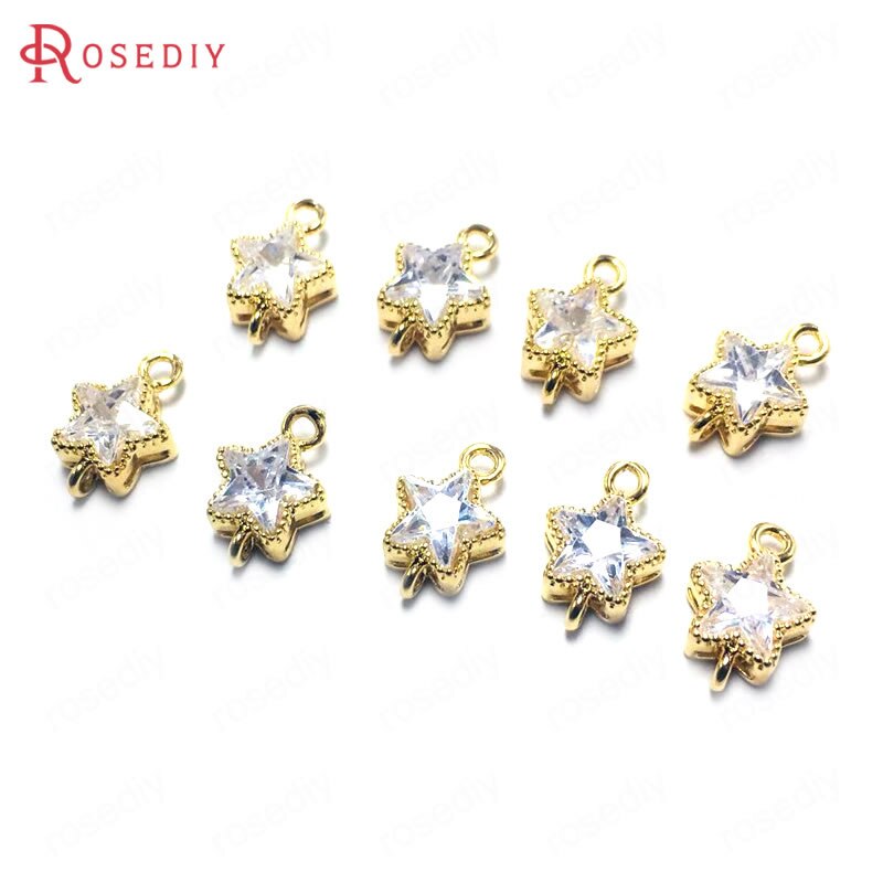 (38356)10PCS 7.5 MILLIMETRI 24K Oro Champagne di Colore Ottone e Zircone Star Pendenti E Ciondoli Pendenti Con Gemme E Perle di Alta Qualità Fai Da Te Risultati Dei Monili accessori: 2 Holes