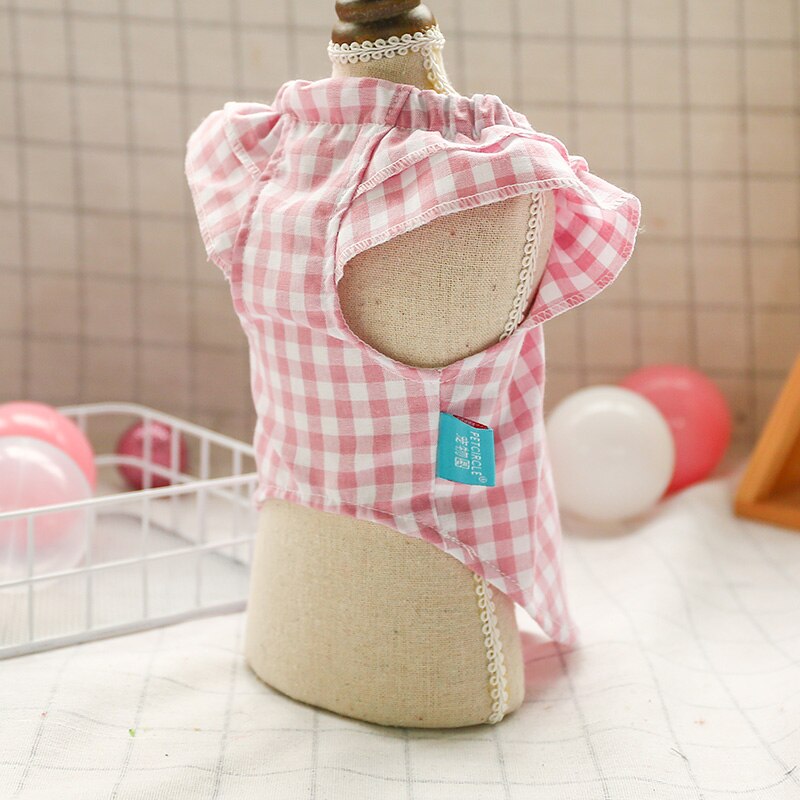 Plaid chien printemps été vêtements coton bébé chemise nœud papillon doux dame chien chat vêtements pour petits chiens Yorkshire carlin chiot vêtements