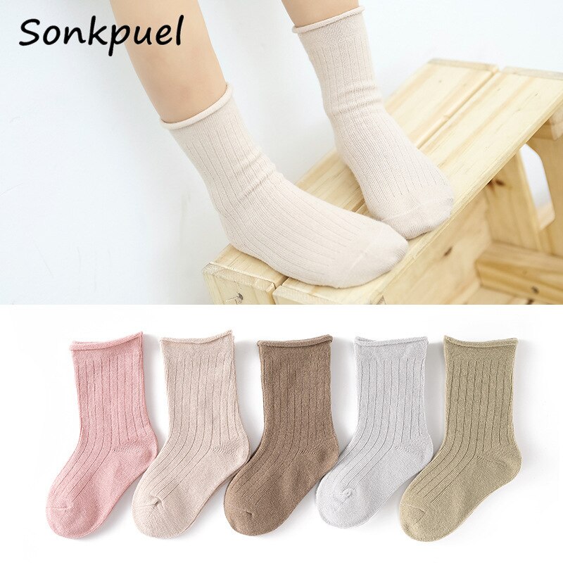 Chaussettes pour enfants de 5 à 12 ans, chaussettes courtes en coton pour bébés filles et garçons de couleur unie, collection printemps-automne