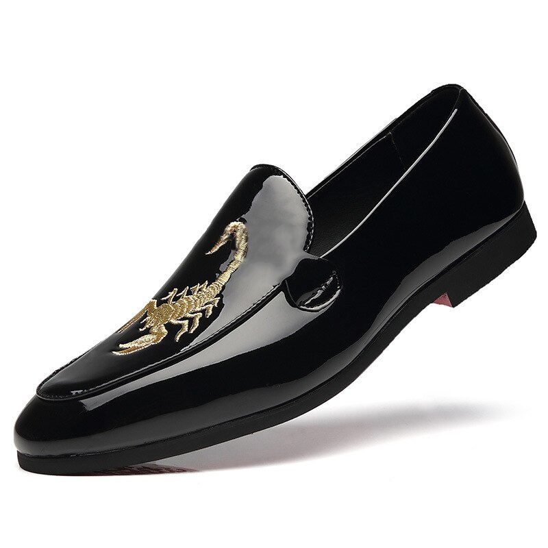 Scorpion imprimer hommes chaussures en cuir hommes mocassins d'affaires chaussures bout pointu chaussures plates de mariage lumineux