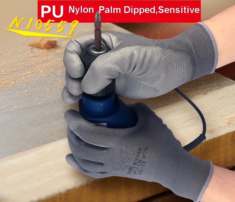 Guantes de seguridad antiestáticos ESD, guante de nailon gris con palma de poliuretano PU sumergido, guante de trabajo antiestático