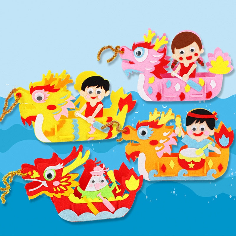 1 pz divertente fai da te per bambini manuale Dragon Boat modello 3D bambini fatti a mano barca gara Non tessuto abbigliamento arti giocattoli educativi artigianali