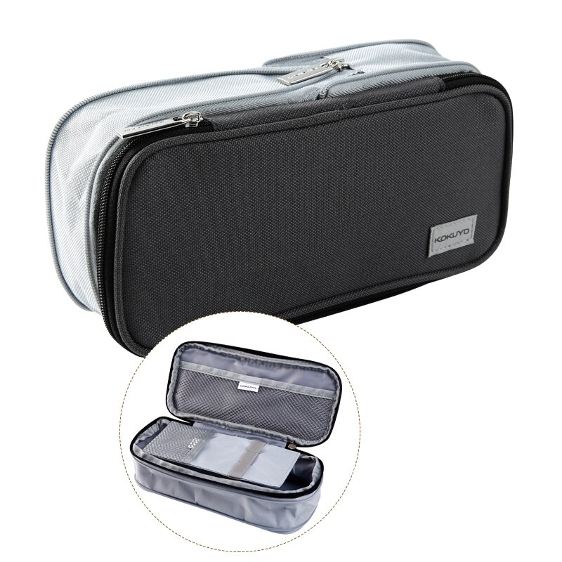 KOKUYO Macaron Pencil Case Stretch Zipper Large Capacity Pencilcase Cute Pencil Box Kawaii Kid School Pen Case Estuche Escolar: Black grey