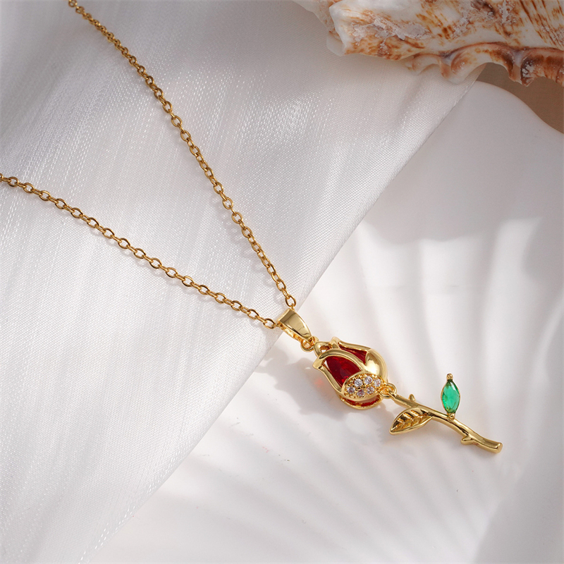 Collar con colgante de tulipán de acero inoxidable ligero de lujo para mujer, cadena de Color dorado, collar de flores, de joyería de la suerte para niñas: Chapado en rodio