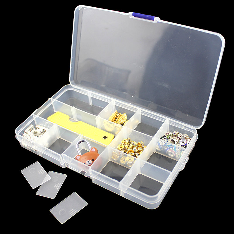 Caja de joyería de plástico, organizador con ranura de 10/15/24 compartimentos, contenedor de cuentas de almacenamiento, caja de almacenamiento de joyería ajustable, caja rectangular