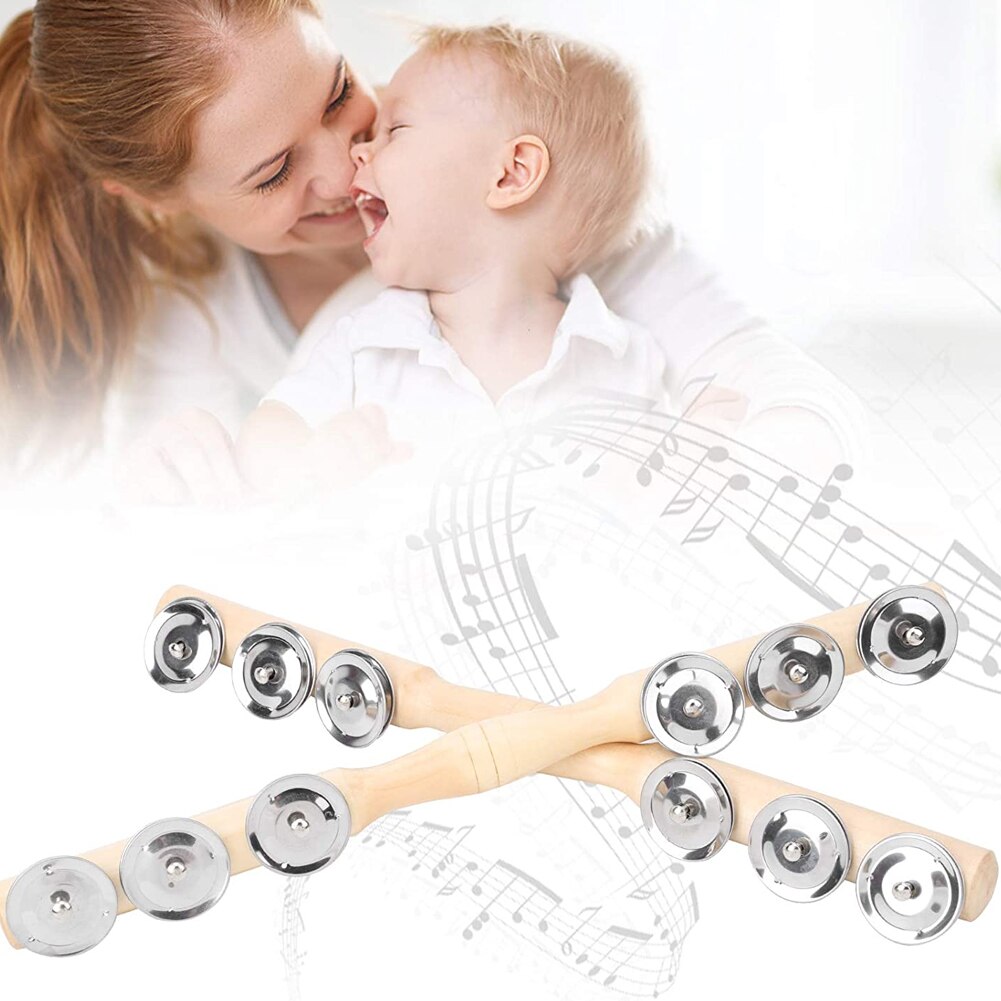 Baby Bell Vocal Speelgoed Regenboog Shaker Stick Educatief Speelgoed Handle Houten Activiteit Bell Ring Regenboog Muziekinstrument 2Pc
