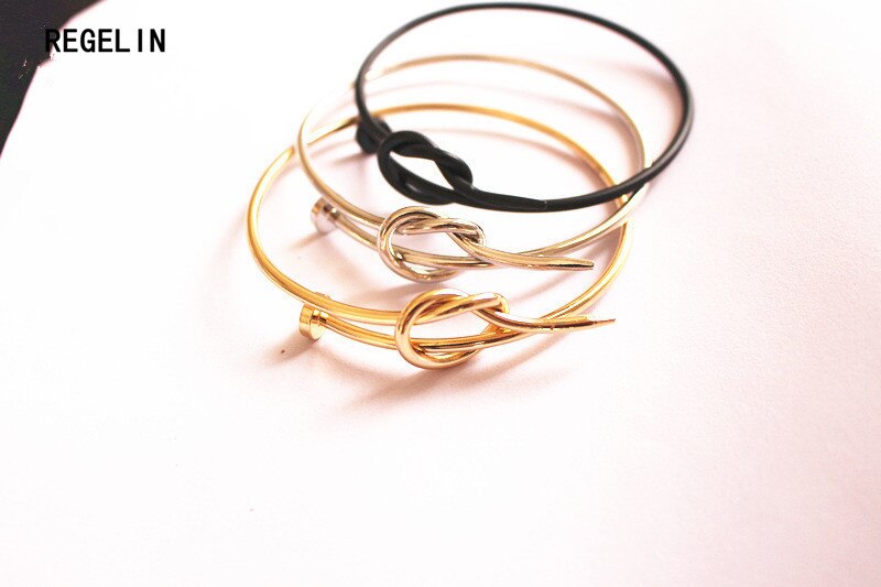 REGELIN Bangles Masculina Pulseira Feminina 3 Colours Twist Knot Nail Bangle Bracelet Stack Cuff Jewelry For Women