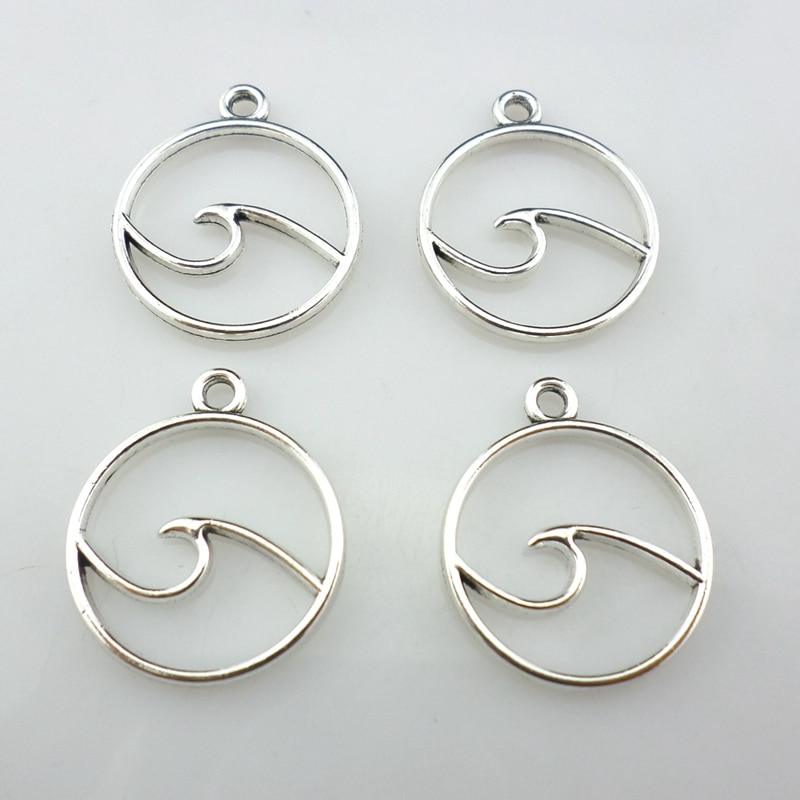 24 pces tibetano prata liga oceano onda redonda encantos pingentes 20x23mm joias descobertas