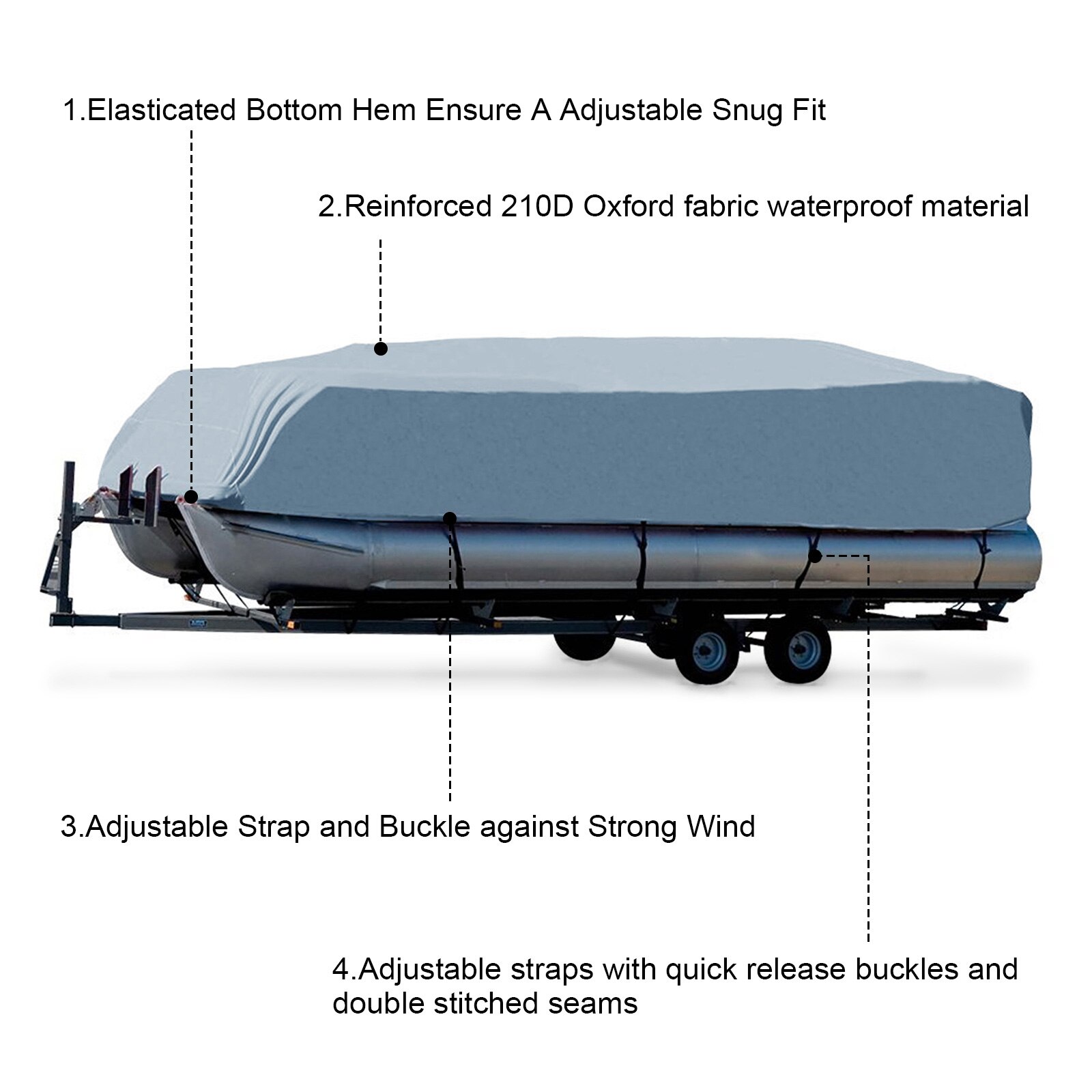 17FT -24FT Rubber Dinghy Pontoon Boat Covers 210D Water Rain Proof Trailerable Pontoon Boat Cover Coat Protector Sun UV Dust D20