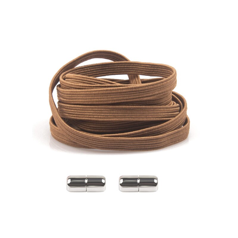 1 paar veters zonder strik, platte elastische veters, kindersneakers voor volwassenen, veters, snelle, luie veters, schoenveters met metalen capsulegesp: Bruin