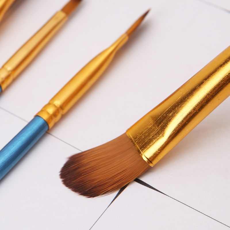 5 pçs 5 pçs artista pincel de pintura conjunto de cerdas de náilon cabelo aquarela acrílico pintura a óleo redonda inclinação caneta ponta de madeira lidar com desenho arte