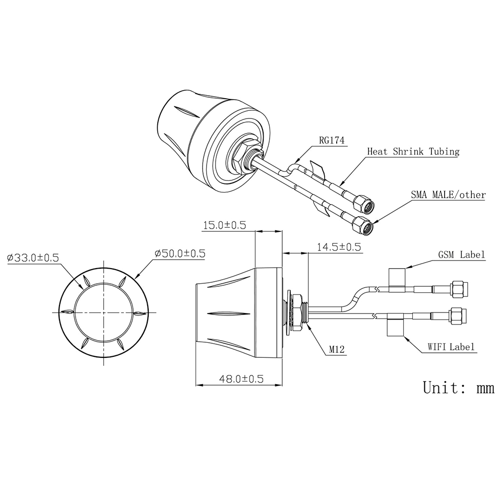 External GSM Antenna,Outdoor GSM 2.4G Antenna,2.4G GSM COMBO ANTENNA 2400~2483.5MHz/824~2170MHz 1PC