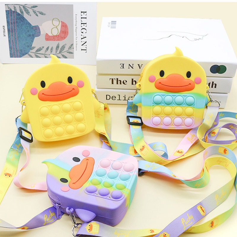 New little yellow duck pop it kawaii cute toy shoulder bag lalafanfan squishy anti-stress relieve squeeze toy for children