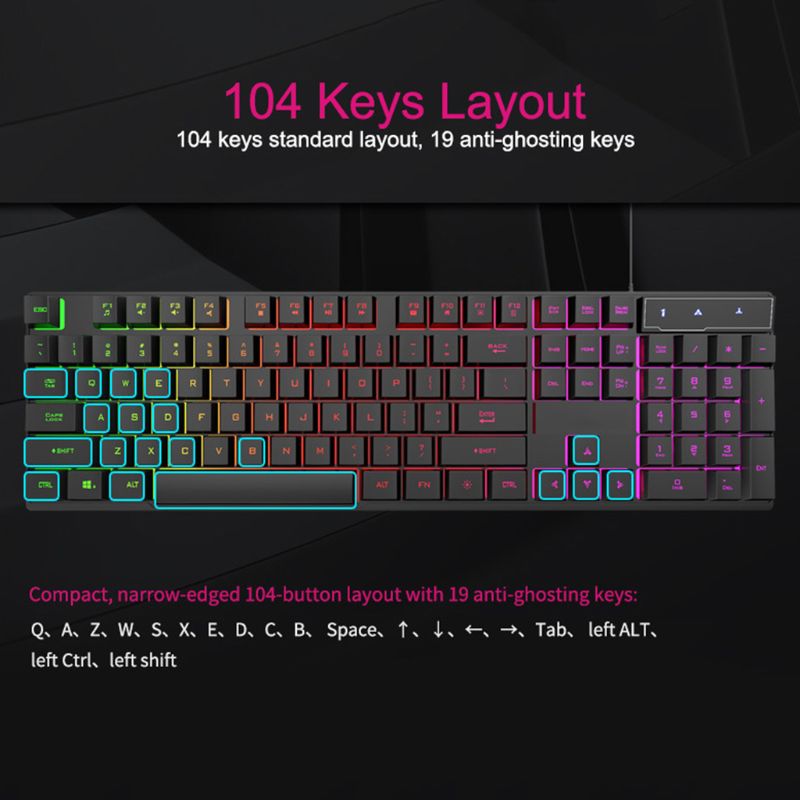 USB Wired Gaming Keyboard 104 Keycaps Gamer Key Board with Imitation Mechanical Backlight RGB Keyboard