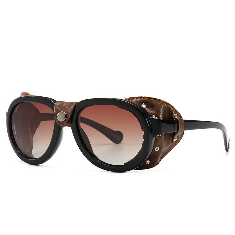Steampunk serpentine gepolariseerde heren zonnebril leren oversized bril occident straatfotografie ronde montuur zonnebril: Oranje